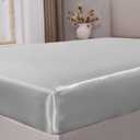 BEDELITE Satin Fitted Sheet Queen Size with Elastic Corner Straps, Luxury Soft Silk-Like Bed Sheet for Hair & Skin, 1 Deep Pocket Fitted Sheet Only Fits 15" Mattress, Fade & Wrinkle Resistant, Grey