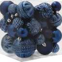 Christmas Ball Ornaments Navy Blue Christmas Tree Decorations with Hang Rope - 36pcs Shatterproof Christmas Ornaments Set with 6 Styles in 3 Sizes (Small Medium Large)