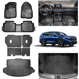 Car Floor mats & Cargo Liner and Backrest Mat Full Set Compatible for Honda CRV 2025 2024 2023 All-Weather Rubber Mat Protector Non-Hybrid Black.(Cargo Tray in Lowest Position)