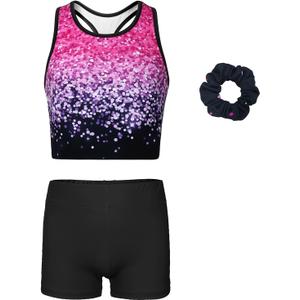 MODAFANS Gymnastics Leotards for Girls With Shorts Tumbling Dance Unitards Biketards Activewear (4-5T, Colourful Glitters)