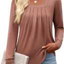Funlingo Women's Puff Long Sleeve Tops Dressy Casual Square Neck Pleated Work Blouse Fall Trendy Tunic Flowy Chiffon Shirts (XXL)
