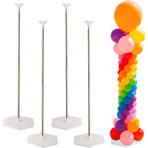 Balloon Stand Set of 4, Reusable Metal Balloon Column Stand Kits, 7FT Adjustable Telescopin for Floor, Balloon Tower for Graduation, Birthday, Kids' Party, Party Decorations