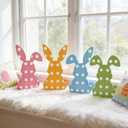 3 x 4 Pcs Pastel Wooden Easter Bunny Spring Table Decorations for Home - 6.3" Tall Colorful Cute Bunny Signs for Mantel Dining Room Tabletop Tiered Tray Decor