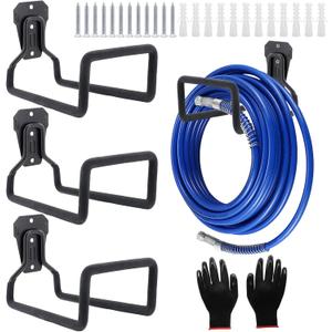 4 Pack Garden Hose Holder, Hose Reel Heavy Duty Hose Hanger, Wall Mounted Water Hose Holder Outdoor/Indoor Metal Durable Hose Hooks Ideal for Water Hose Storage Garden Yard Hold Max 308 Lbs- Black