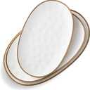 Ceramic Oval Serving Platter with Brown Rim: 15.6/14.3/12.9 Inch Large Serving Dishes for Entertaining Party, Turkey, Steak, Ham, Microwave Dishwasher Safe