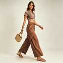 Womens Wide Leg Cropped Pants Drawstring Casual Palazzo Pants Loose Flowy Lounge Trousers with Pockets Khaki (Beige, L)