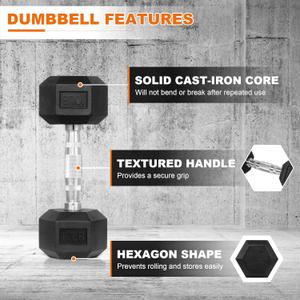 Hex Dumbbells Rubber Coated Hand Weights Pairs for Exercises and Fitness, Pairs