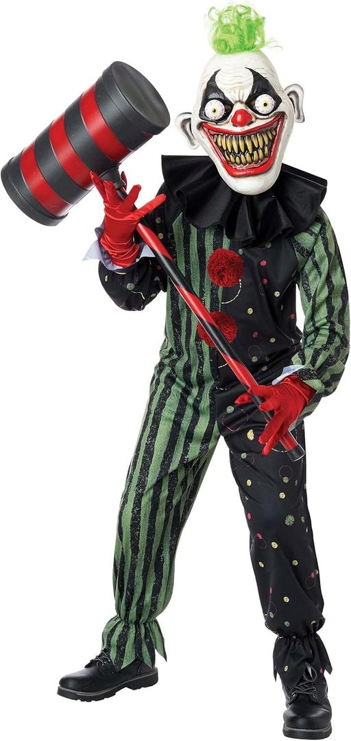 Boy's Crazy Eyed Clown Child Costume (XL (size 12-14), Black/Green)