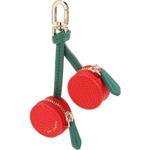 Cherry Design Coin Purse Charm, Handmade Mini Zipper Pouch Keychain, Red and Green, Small Coin Pouch Change Purse for Backpack Decoration