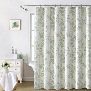 Awellife Sage Green Shower Curtain,Cotton Floral Cottagecore Spring Shower Curtains for Bathroom 72" W x 72" L