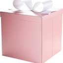 LaRibbons Large Gift Boxes with Lids, 10x10x10 Inches Pink Square Foldable Gift Boxes for Birthday, Wedding, Christmas, Baby Shower, Party, All Occasion