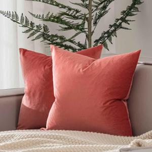 JUSPURBET Decorative Pillow Covers Set of 2 Velvet Throw Pillow Covers for Couch Sofa Bed Soft Cushion Covers Cases with Hidden Zipper for Living Room Home Decor 24x24 inch,Coral