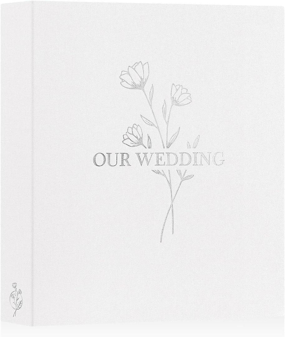 Lanpn Wedding Photo Album 8x10, Each Pack holds 50 Pictures Slip in Pockets Mini Linen Top Loading Wedding Photo Book for Portrait Only 8 x 10 Picture (Flower, White)