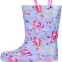 Toddler Kids Rain Boots Boys Girls Light Up Waterproof Boot with Handles (1 Big Kid, Hot Air Balloon)