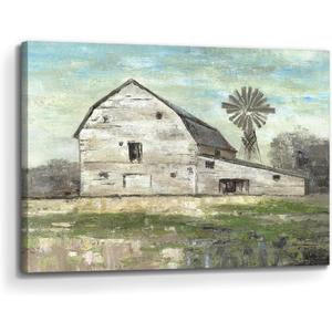 arttitue Barn Painting Canvas Wall Art: Farm Picture Countryside Windmill Print Rustic Country Rural Landscape Artwork for Farmhouse Bedroom Living Room Home Office Decor