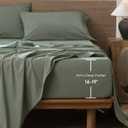 MooMee Fitted Bottom Sheet Only 100% Washed Cotton Linen Like Textured Breathable Durable Soft Comfy Deep Pocket Fits Mattress up to 17" (Heathered Green, King)