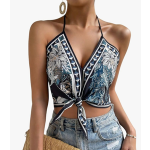 SISKIN Womens Tank Tops Summer Casual Boho Floral Print Halter V Neck Spaghetti Strap Graphic Cami Tank for Women 2025 M