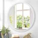 JJUUYOU Large Circle Wall Mirror 24 Inch White Round Mirror for Bathroom Wall Mounted Wood Frame Circular Mirror for Living Room, Bedroom, Washroom, Dorm Decorative