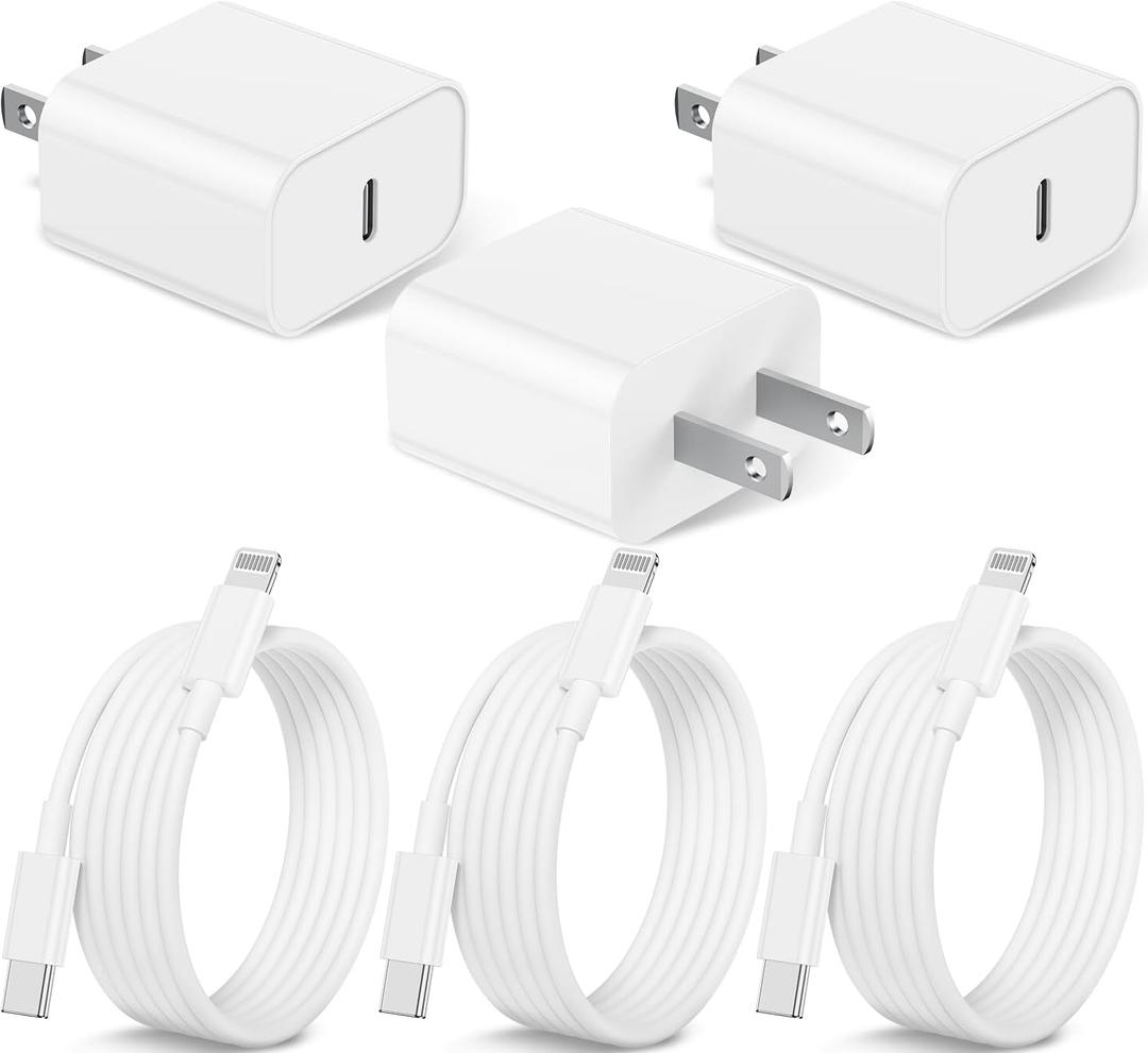 Susnwere 3Pack iPhone Charger Fast Charging,20W Fast PD USB C Wall Charger Adapter with 6Ft USB C to Lightning Cable Compatible for iPhone 14/14 Plus/14 Pro/14 Pro Max/13/ White