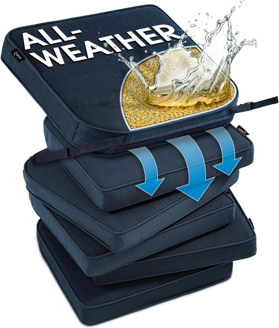 SUNROX DryFast Foam Outdoor Chair Cushion with DryMesh Drainage, All-Weather FadeShield Water Resistant Patio Furniture Cushions, Ultra Durable Patio Chair Cushions 19"x19", 6 Pack Navy