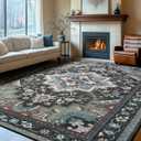 Rugflix 8x10 Area Rugs Machine Washable, Dark Green Carpet for Living Room, Oriental Indoor Area Rug Low Pile, Large Soft Thick Carpets Non Slip, Farmhouse Vintage Rug for Bedroom Dining Room