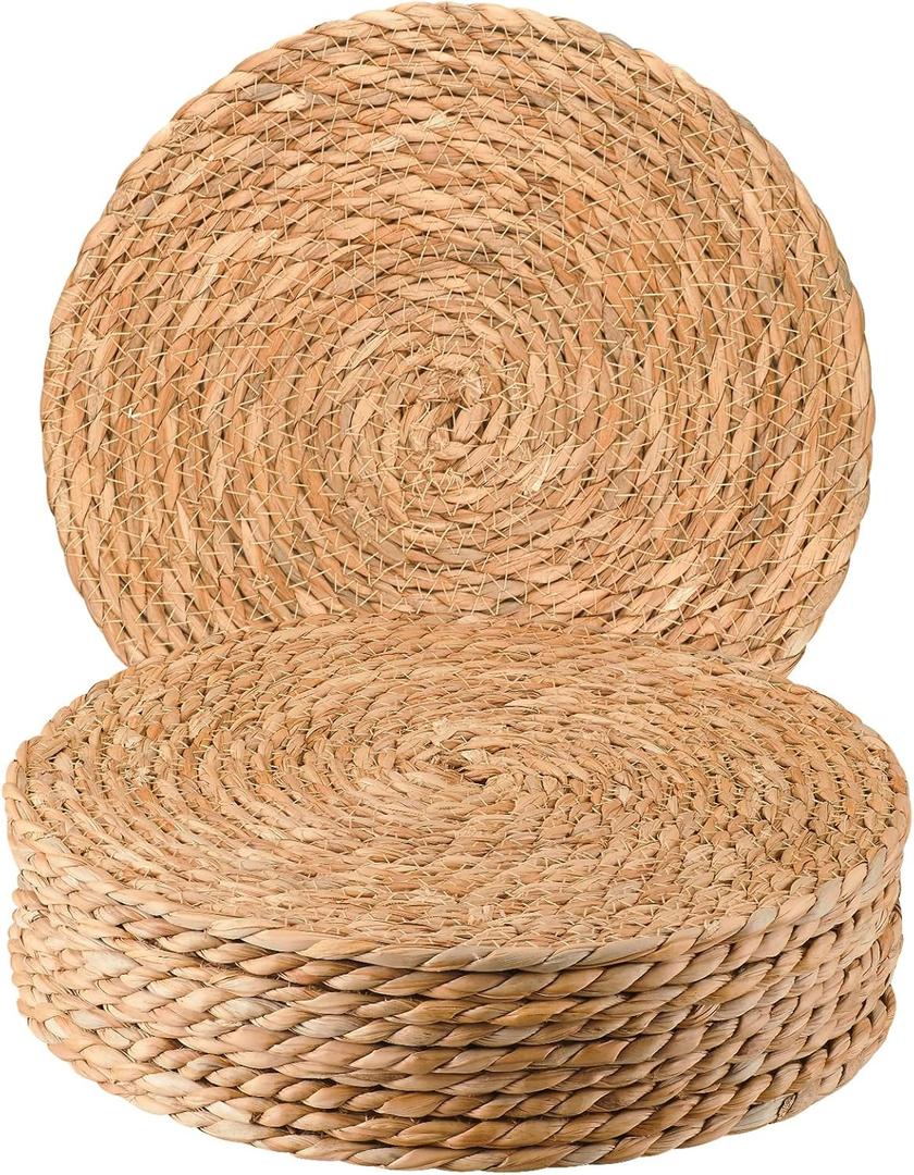 Round Woven Placemats - Boho Rattan Placemats Natural Water Hyacinth Placemat, Farmhouse Weave Place Mats, Rustic Braided Wicker Table Mats for Dining Table,Home,Wedding (12 inch Set of 10) (12 inch Set of 10)