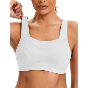 ZeroBound Women's Sports Bra High Impact Large Bust Full Coverage Workout Bras Adjustable Wirefree NO Padded Bra (White, L)