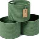 MiniArk Small Basket for Organizing | Cube Shelf Closet Storage Baskets | 9.79.77.1 | Woven Rope Gift Basket | Nursery | Round 3 Packs Green