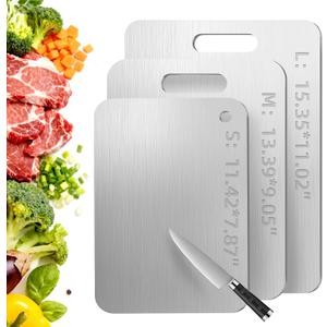 Tavano Titanium Cutting Board,100% Pure Titanium Cutting Boards for Kitchen,Double-side Cutting Board for Vegetables,Meat,Fruits,Easy to Store and Clean(S+M+L)
