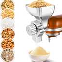 Premium All-Metal Grain Mill Attachment for KitchenAid Stand Mixers, 12-Level Adjustable Flour Mill Grinder for Wheat, Oats, Corn, Rice, Non-Oily Dry Grains - Includes Cleaning Brush