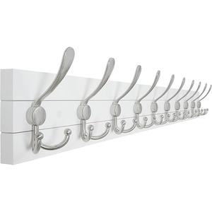 SKOLOO Coat Rack Wall Mounted - 38.3'' Long, Wooden, Heavy Duty, Rustic Coat Hooks for Wall, Wall Coat Rack with 10 Triple Hooks for Hanging Clothes, Jacket, Hat(Weathered White), Size: 1 Item-10 Hooks