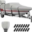 VINPATIO Trailerable Boat Cover, 600D Solution-Dyed Bass Boat Cover, 14-16 ft Heavy Duty 100% Waterproof Boat Covers Fits V-Hull Runabout Fishing Ski Pro-Style Bass Boats, Beam Width up to 68" (Light Gray for V-Hull)