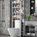 Over-The-Toilet Storage Rack, 4-Tier Bathroom Organizer Shelf Over Toilet with Adjustable Shelf and Basket, Freestanding Space Saver Bathroom Shelves Above Toilet for Room (Pure White)