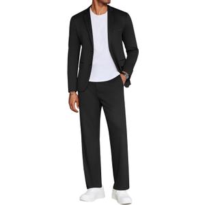 COOFANDY Men's Suits 2 Piece Slim Fit Suit Set 2 Button Lightweight Casual Knit Blazer Suit Jacket Pants (Black, XXL)