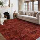 RUGSREAL 8x10 Washable Rug for Living Room Non-Slip Modern Abstract Area Rug Stain Resistant Large Bedroom Rug Contemporary Accent Throw Floor Carpet Solid Rug for Dining Room Home Decor, Red
