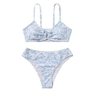 COZYEASE Girls’ 2 Piece Ditsy Floral Print Knot Front Ruched Triangle Bikini Swimsuit 12Y