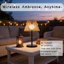 Solar Powered Table Lamp, Rattan Wicker Shade, Khaki Color, PP and Iron Material, Garden Courtyard Lawn Decor, 8.66 x 15.94 Inches