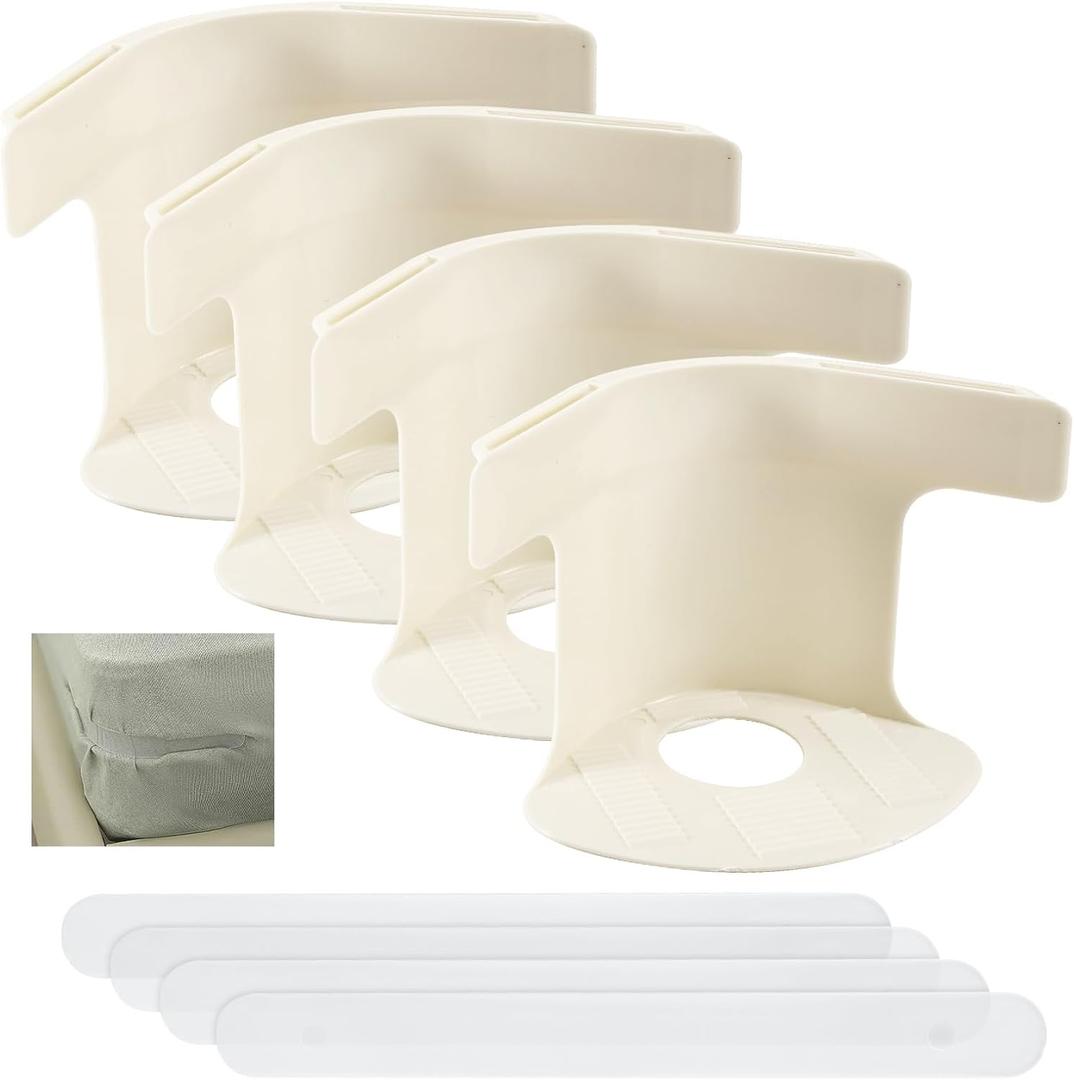 Bed Sheet Corner Fasteners Keep Sheets Tight and Secure, with Lockable Fasteners Suitable for All Mattress Types and Easy to Install (4 Pieces, White) (One size)