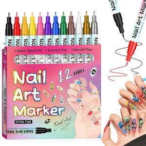 12 Colors Nail Art Pens,Nail Art Markers Polish Pen for 3D Nail Art,Drawing Painting Liner Brush for DIY Nail Art Beauty Adorn Manicure Tools,Long Lasting (1 set)