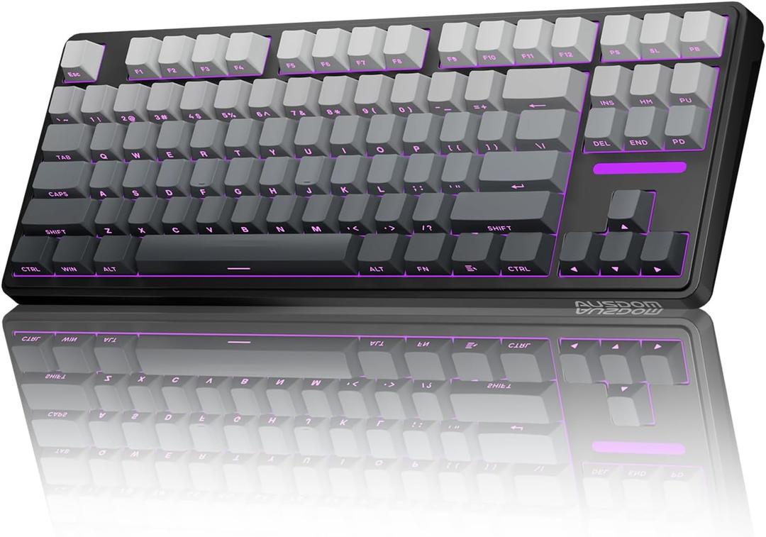AUSDOM H87 Wireless Mechanical Keyboard, 10000mAh Battery Gasket Hot Swappable Custom Keyboard with RGB Backlit, Side Printed PBT Keycaps, Tri-Mode BT5.3/2.4GHz/USB-C Gaming Keyboards, Black Grey