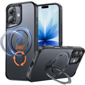 Compatible with iPhone 17 Case, with 360 Magnetic Stand [Compatible with MagSafe] [Military Drop Protection] Shockproof Translucent Matte Case for 17 6.3 Inch, Black