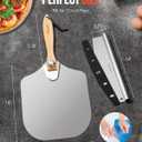 Pizza Peel Aluminum Pizza Spatula, Mooues 12 inch Metal Pizza Paddle(12"x 14")with Rocker Cutter Foldable Wood Handle, [Storage bag included], for Family Pizza Oven Baking Pizza, Dough, Bread & Pastry