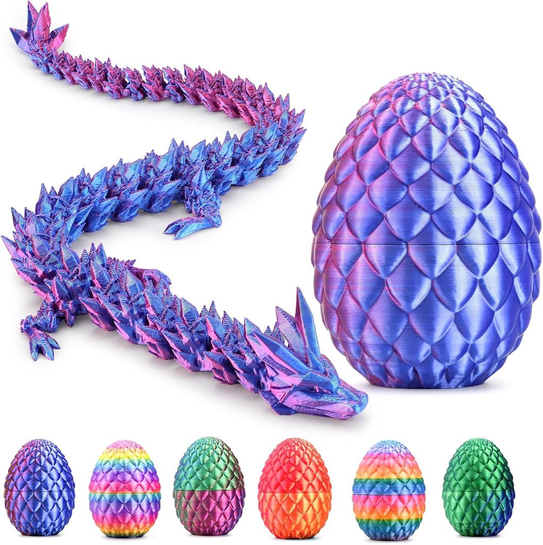 3D Printed Dragon Egg, Articulated Flexible 3D Printed Dragon Fidget Toy, Mystery Easter Dragon Egg,3D Print Dinosaur Eggs Toy for Home Office Executive Desk Decor (Purple, 12.5in)