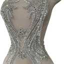 Pure Handmade Rhinestones Beads Applique sew on Crystal Sequins lace Trim Patches Accessories for Dress Clothing Shiny Bead Decorative Material 12.5X25.5inches (Silver)