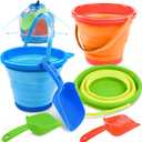 JOYIN 3 Packs Foldable Pail Bucket with Shovels & Mesh Bag, Collapsible Buckets Multi Purpose for Beach, Camping Gear, Beach Party, Fishing, and Fun Summer Activities (Orange/Blue/Green)