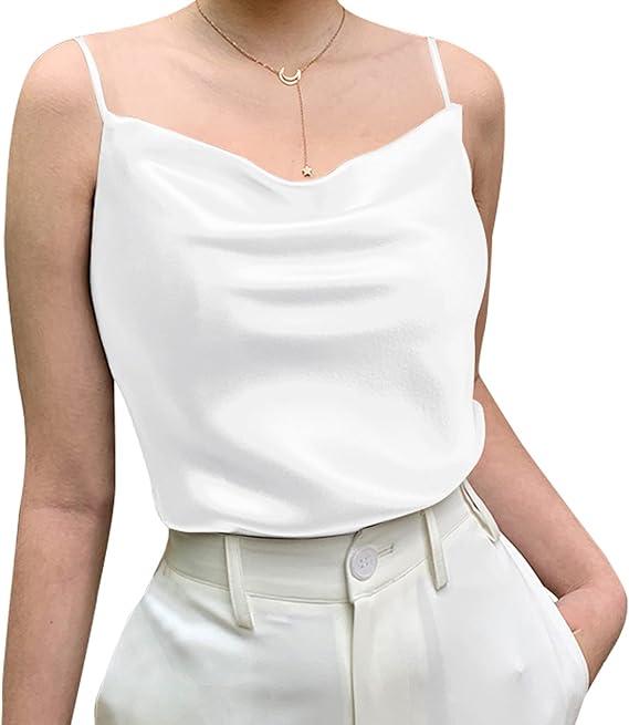 Women's Silk Tank Top Ladies V-Neck Camisole Silky Loose Sleeveless Blouse Satin Tank Shirt, XL