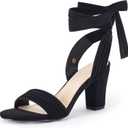 Coutgo Womens Strappy High Heels Chunky Heeled Sandals Bow Tie Lace Up Open Toe Pumps Dress Wedding Comfortable Shoes (11, Black)