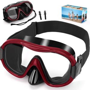 Diving Mask , Professional Anti-Fog Snorkel Goggles, Anti-Leak Swim Mask with Soft Adjustable Strap & Mesh Bag, Earplug