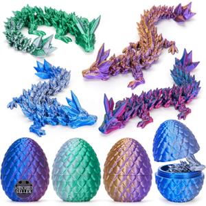 TBOLINE 4PCS 3D Printed Dragon Egg, Christmas Stocking Stuffers for Kids, Articulated Crystal Animals Fidget Toy