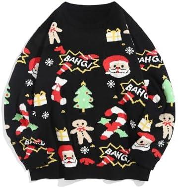 ZAFUL Women Men Ugly Christmas Pullover Sweaters Couple Crew Neck Long Sleeve Knit Xmas Holiday Jumper